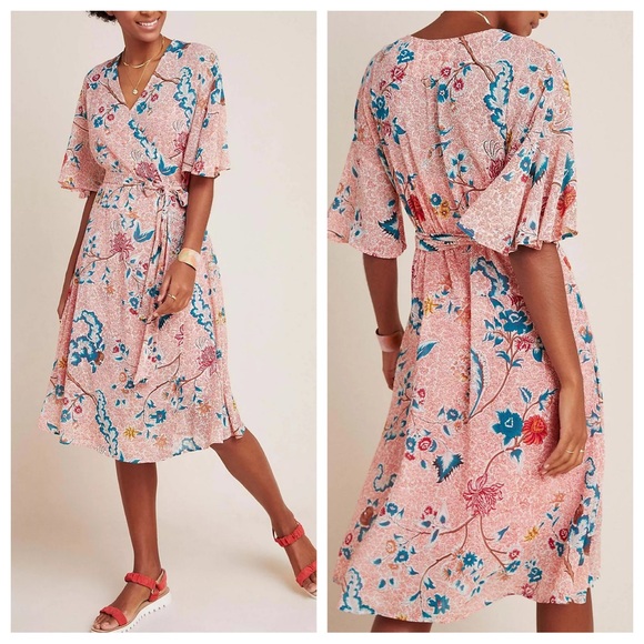 Anthropologie Maeve Adelaide pink floral Wrap Dress 23820 - Picture 2 of 12